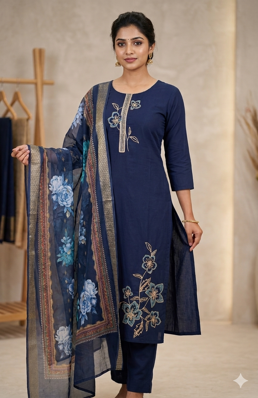 Roman Silk Kurti With Pant & Duppata Set - Image 2