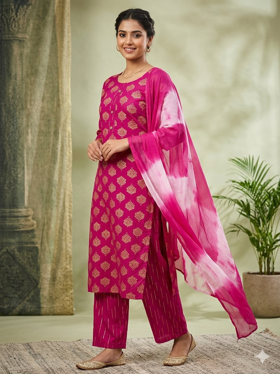 Soft Rayon Kurti With Pant & Dupatta Set - Image 2