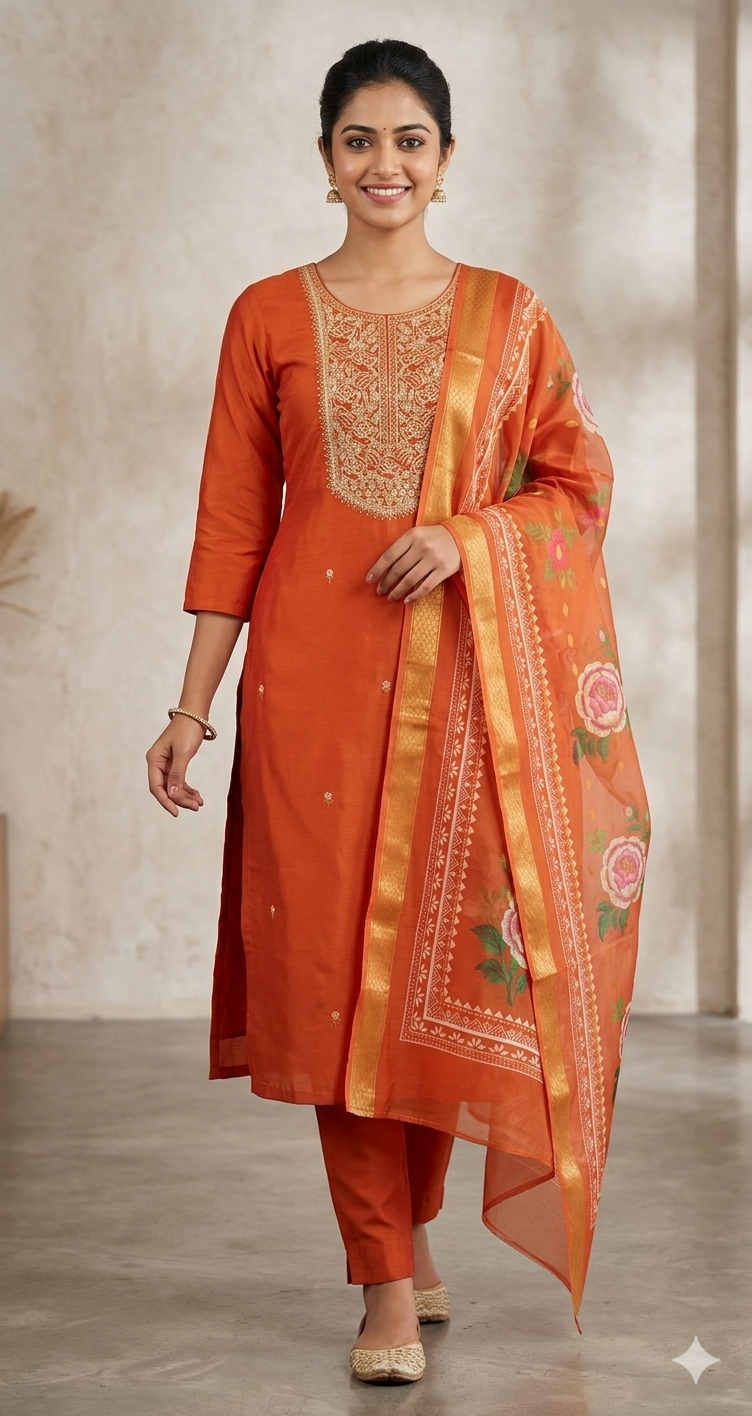 Roman Silk Kurti With Pant & Dupatta Set - Image 2