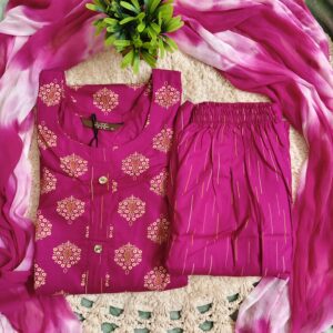 Soft Rayon Kurti With Pant & Dupatta Set