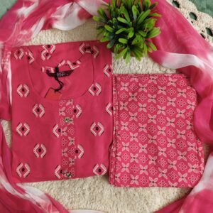 Soft Rayon Kurti With Pant & Dupatta Set