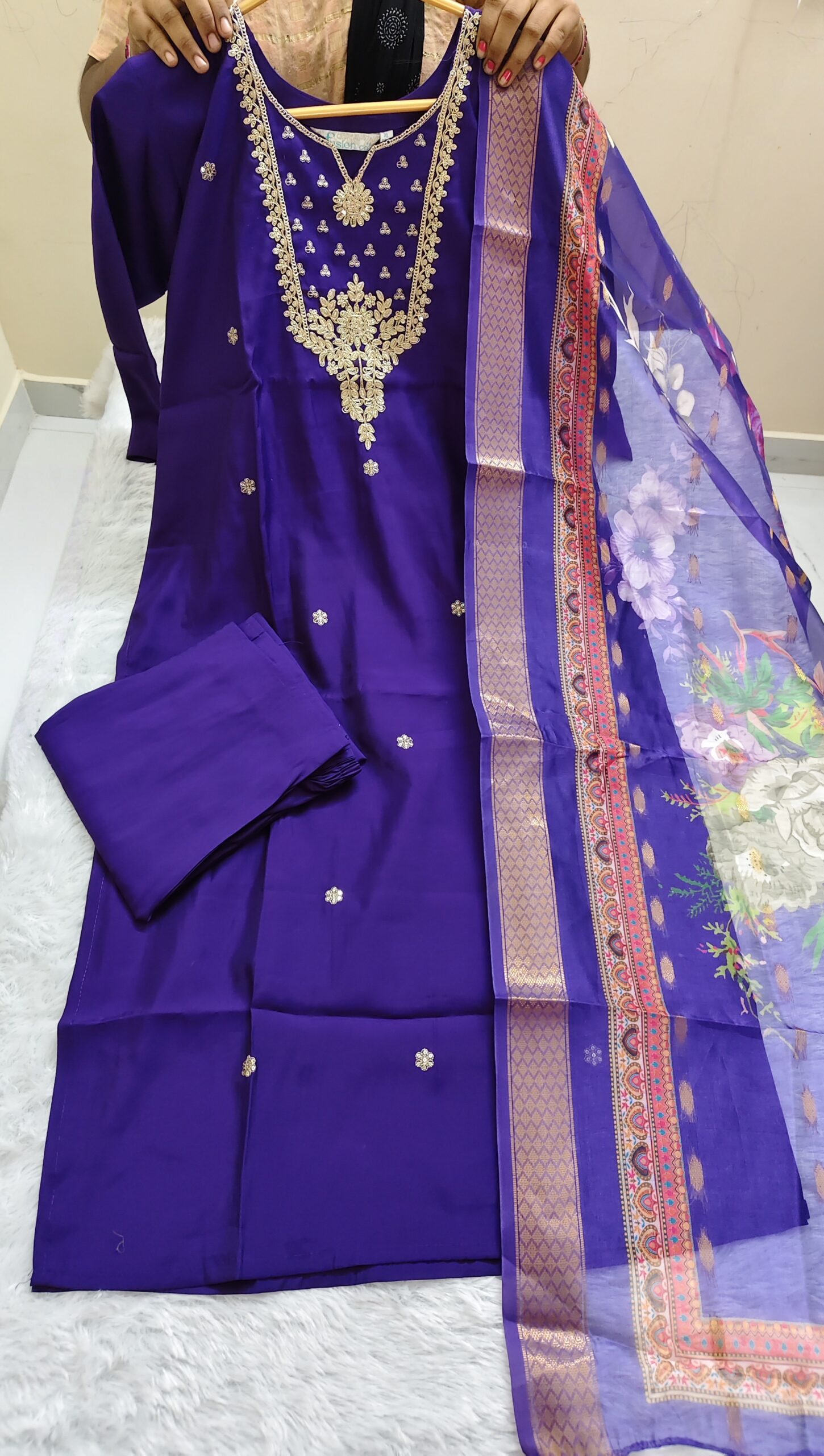 Roman Silk Kurti With Pant & Duppata Set