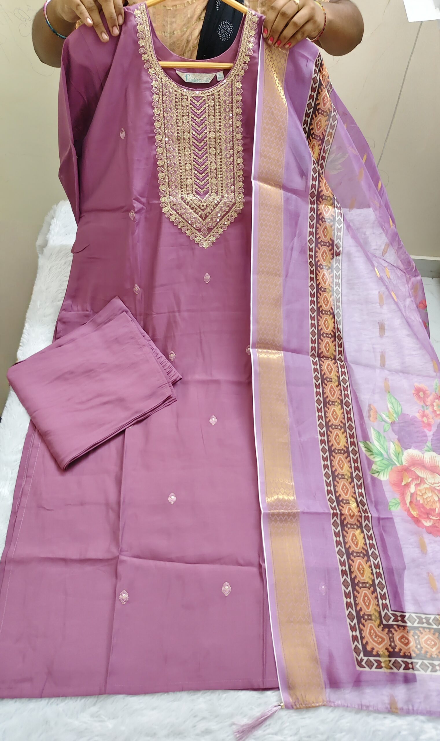 Roman Silk Kurti And Pant & Dupatta Set