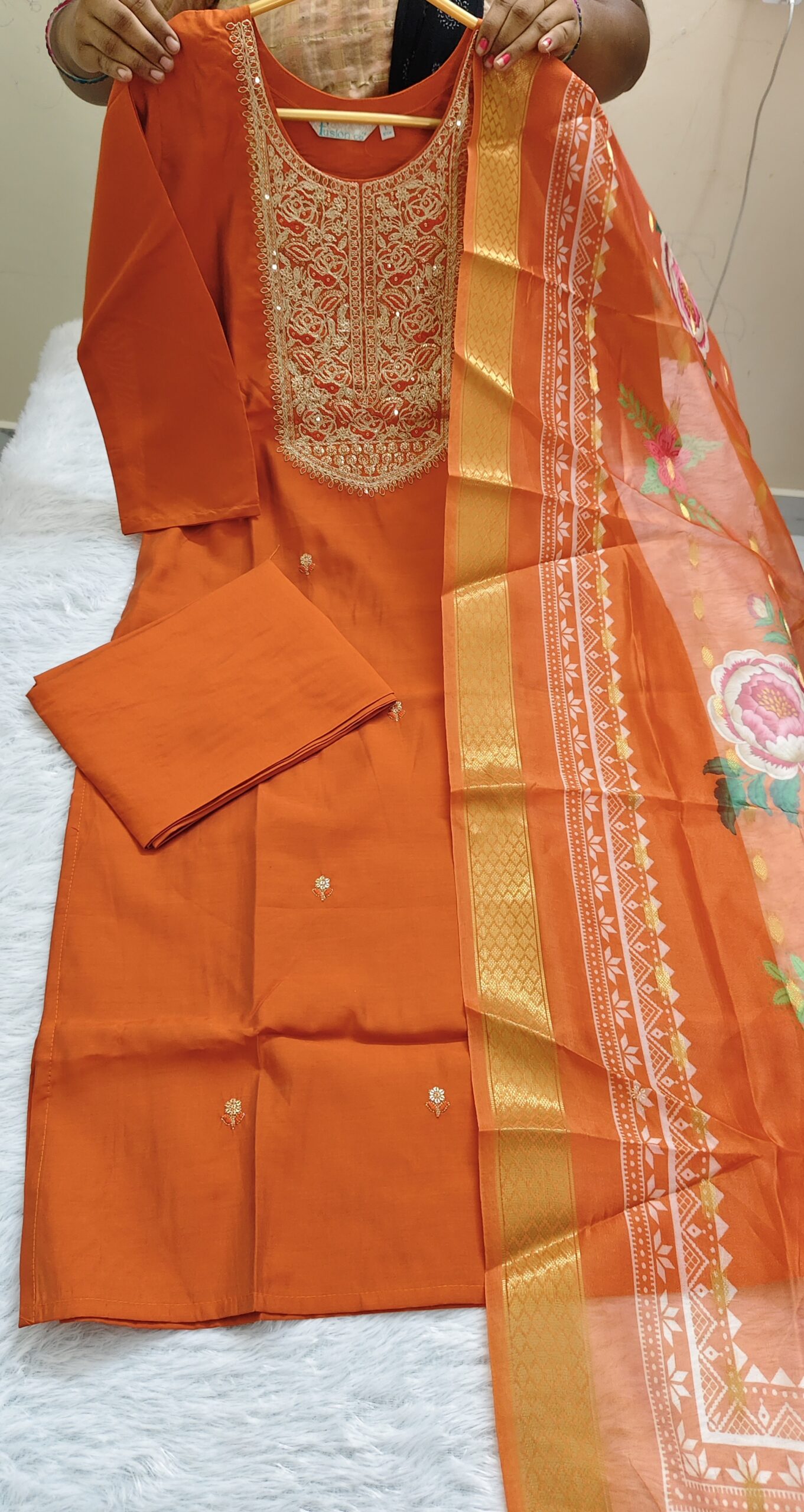 Roman Silk Kurti With Pant & Dupatta Set